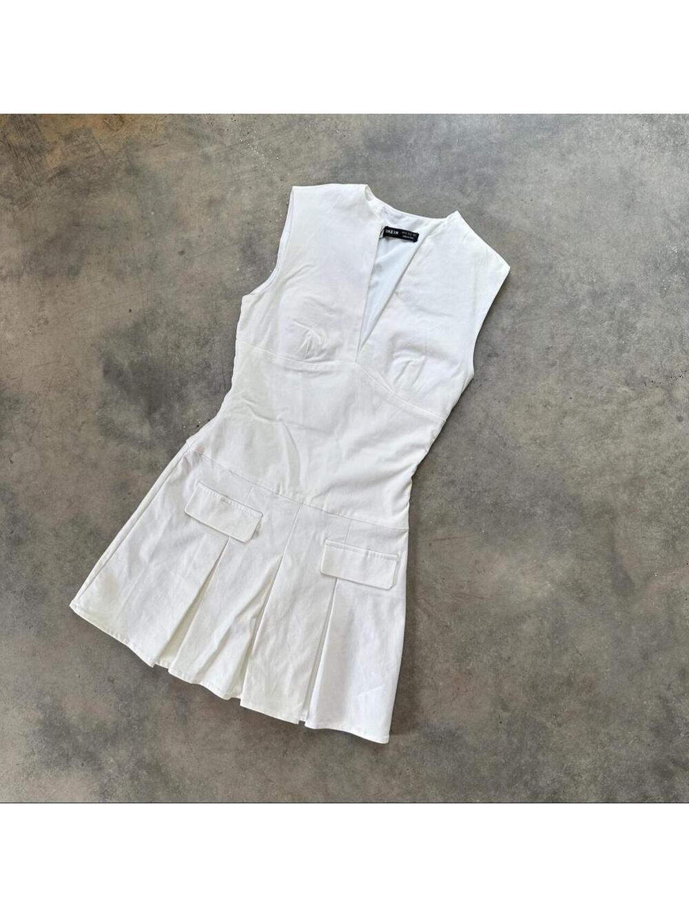 SHEIN White mini dress with pleats